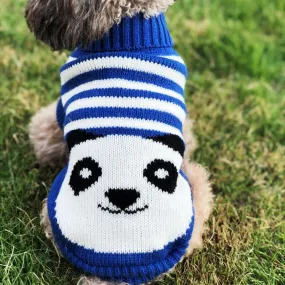 Smiling Panda Knitted Crochet Blue Small Dog Sweater