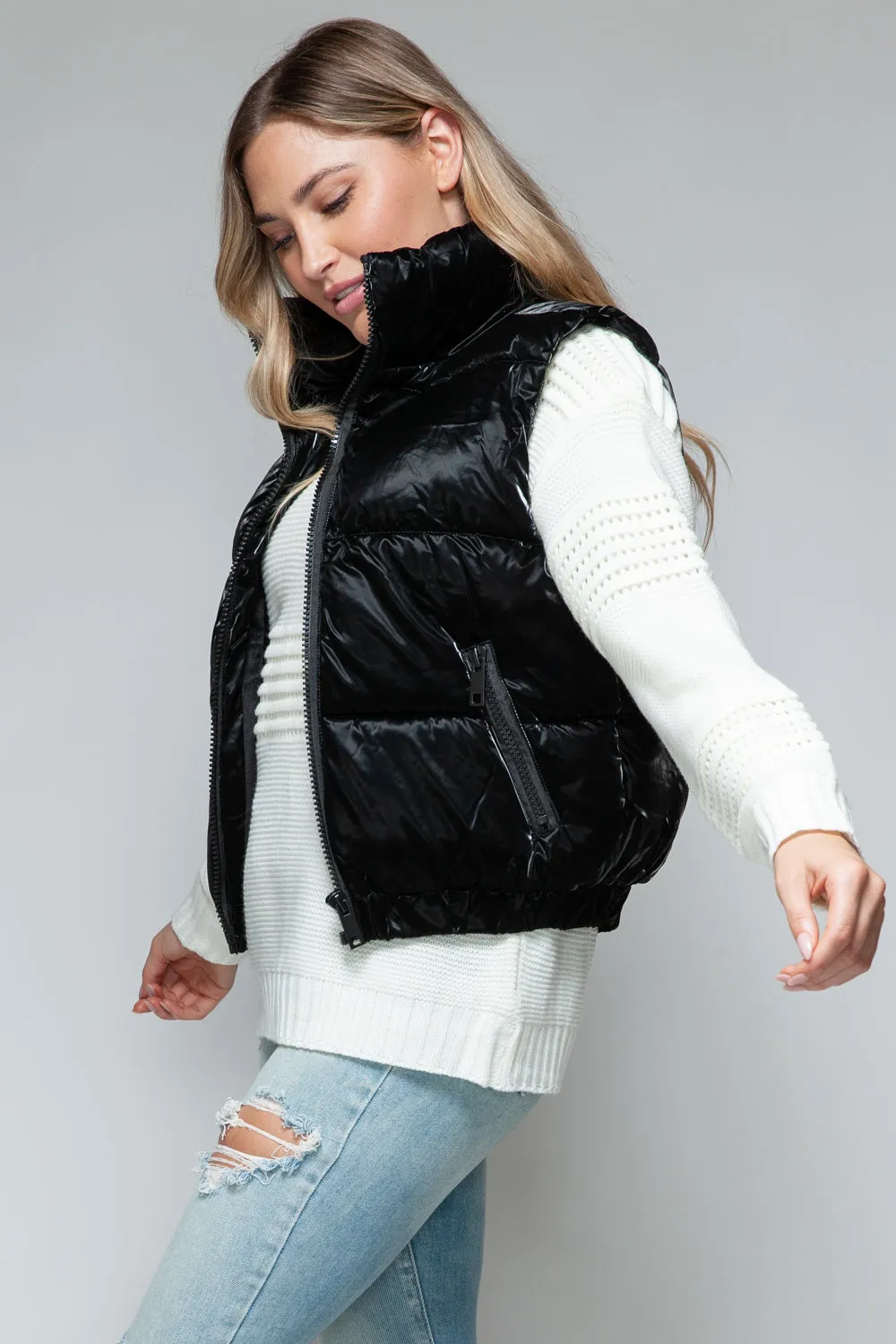 Snobbish Black Fine Fur Lining Quilted Vest Misses