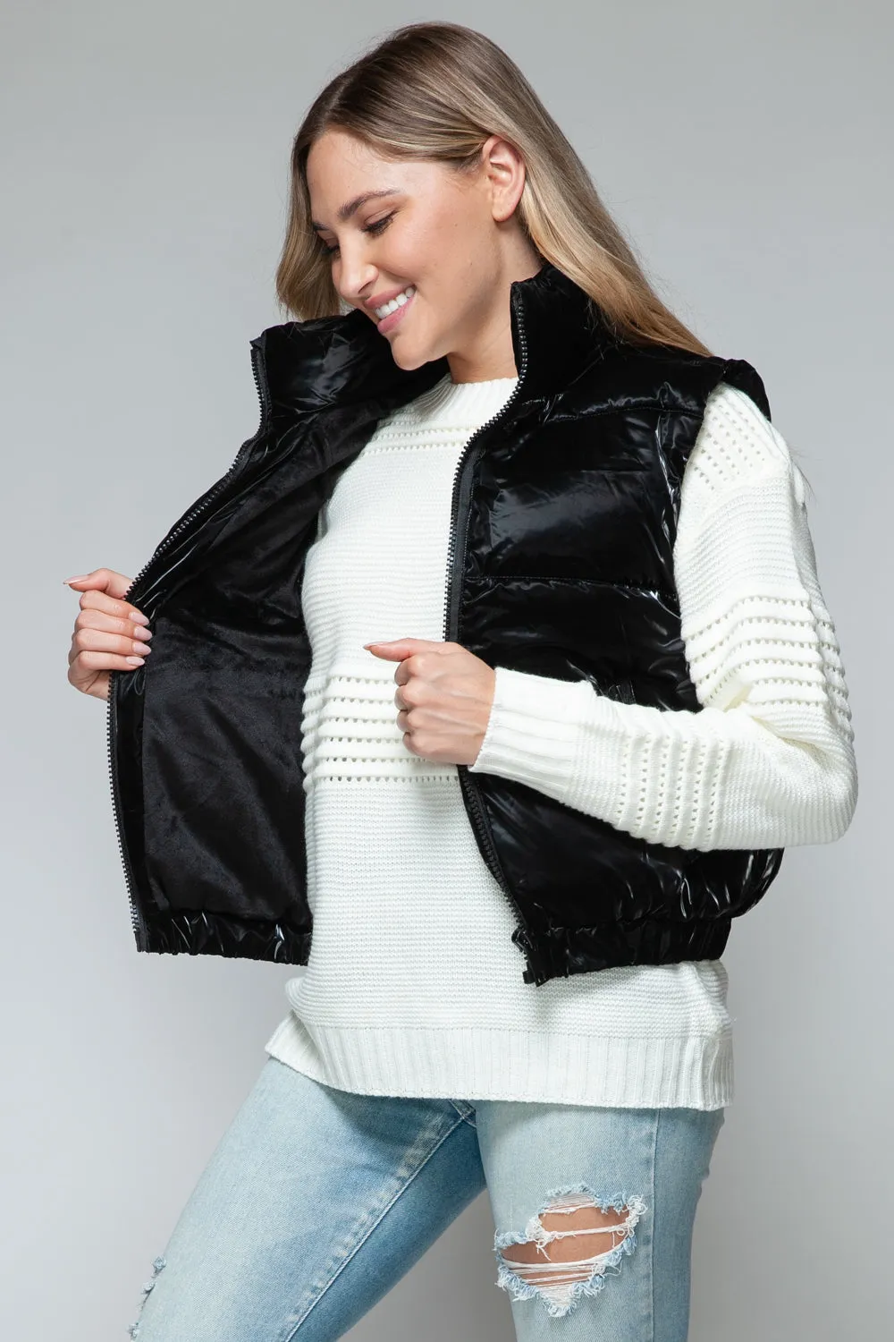 Snobbish Black Fine Fur Lining Quilted Vest Misses