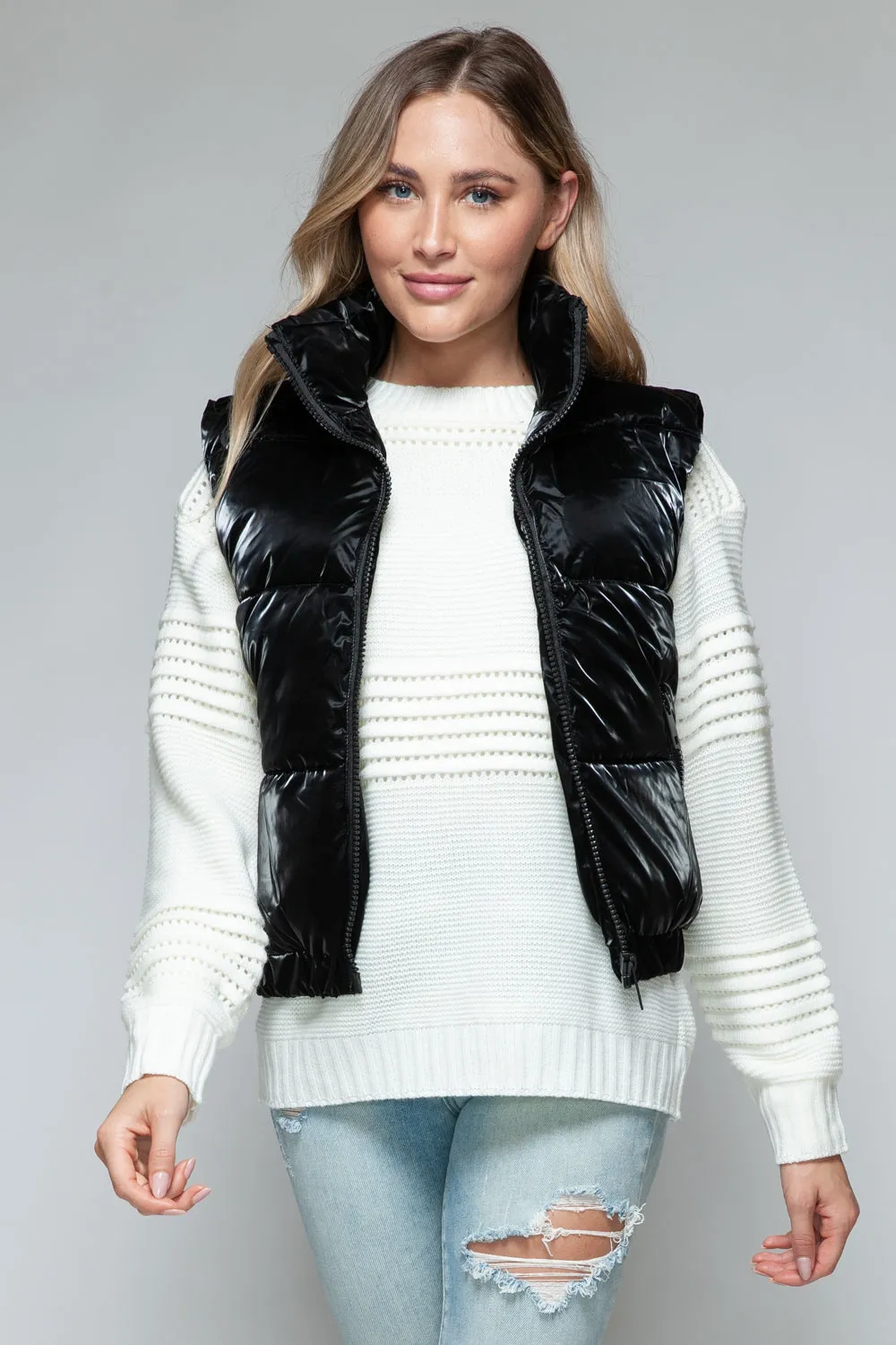 Snobbish Black Fine Fur Lining Quilted Vest Misses