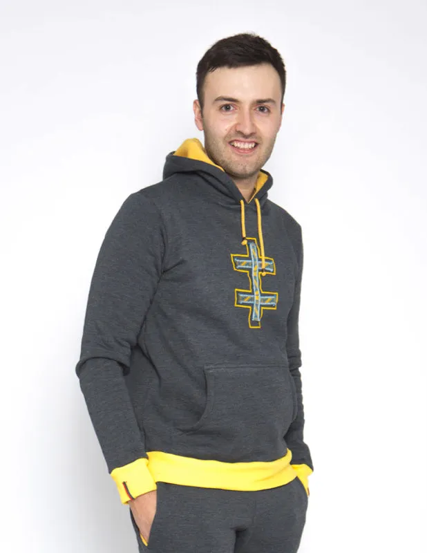 Sofa Killer warm dark grey men hoodie with yellow cuff LTU