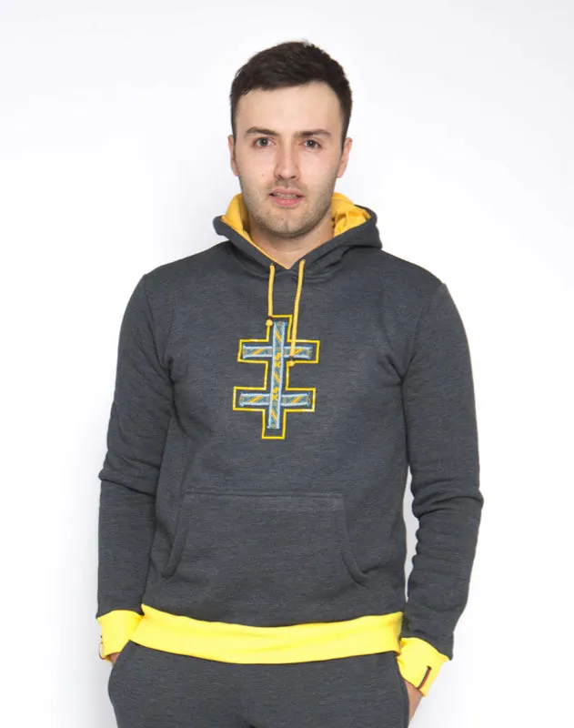 Sofa Killer warm dark grey men hoodie with yellow cuff LTU