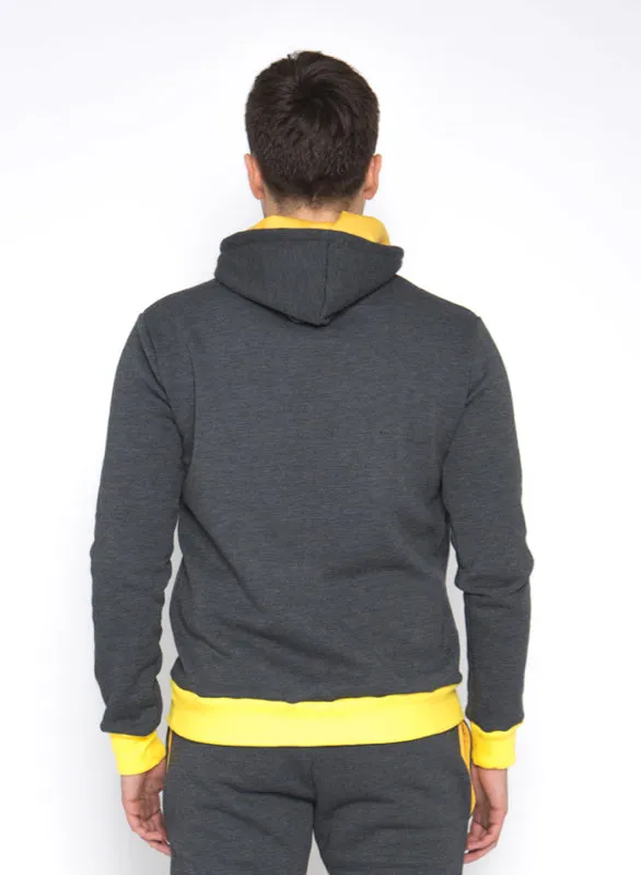 Sofa Killer warm dark grey men hoodie with yellow cuff LTU