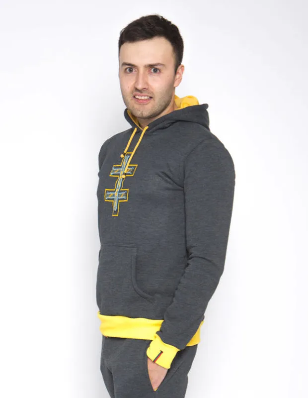 Sofa Killer warm dark grey men hoodie with yellow cuff LTU