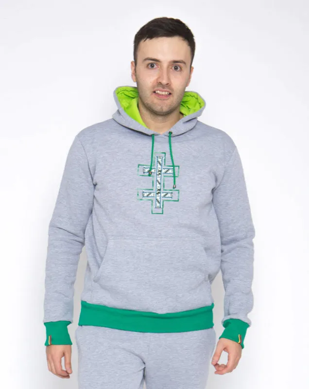 Sofa Killer warm light grey men hoodie with green cuff LTU