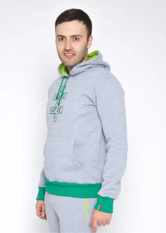 Sofa Killer warm light grey men hoodie with green cuff LTU