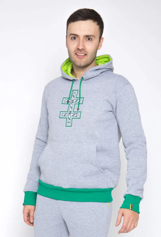 Sofa Killer warm light grey men hoodie with green cuff LTU