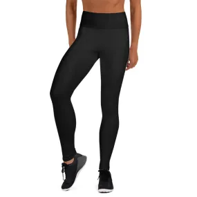 Solid Black Women's Tights, Black Solid Color Women's Comfy Stretchy Yoga Leggings Pants- Made in USA