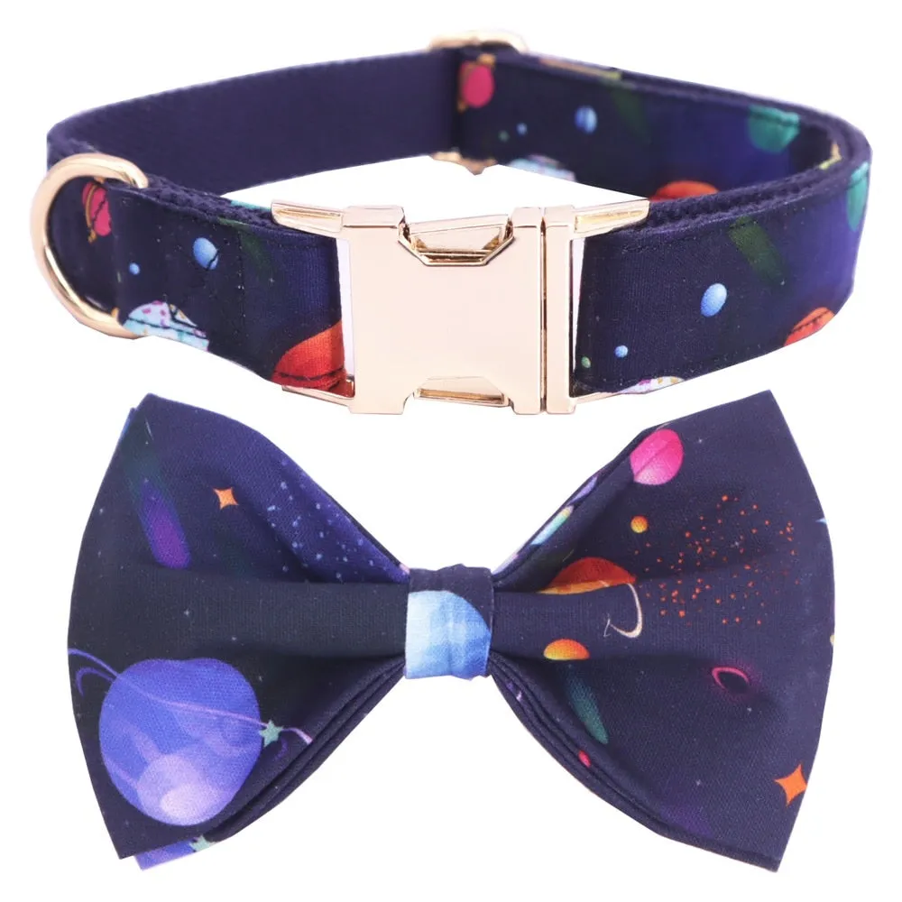 Space Bow Collar Leash Set | Personalized Dog ID Collars