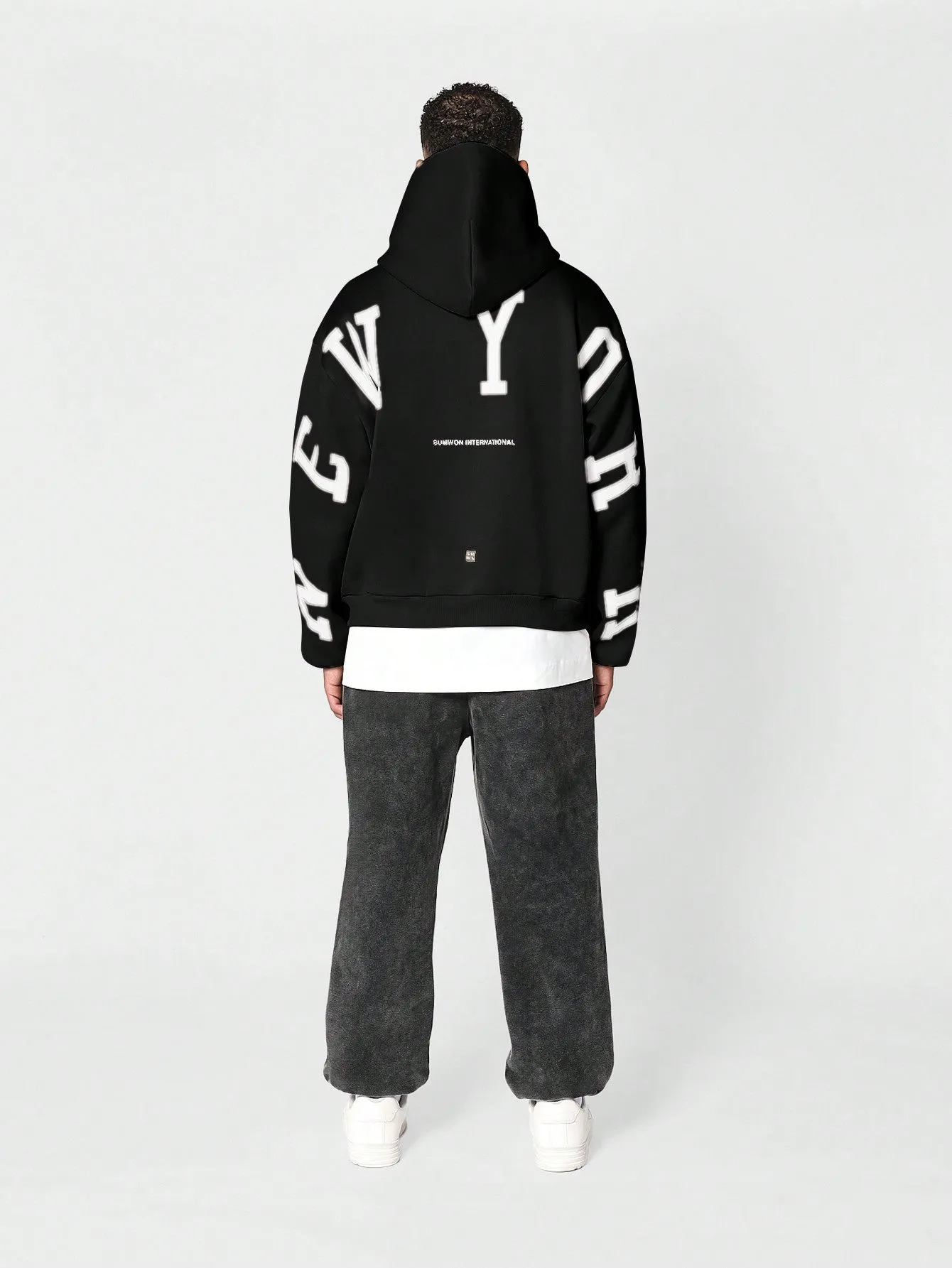 SUMWON Overhead Hoodie With Back New York Graphic Print