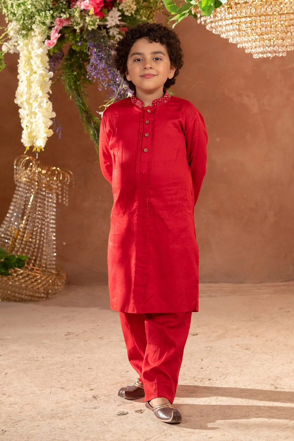 Suri  - 

Embroidered 

Red Kurta & Trouser Set