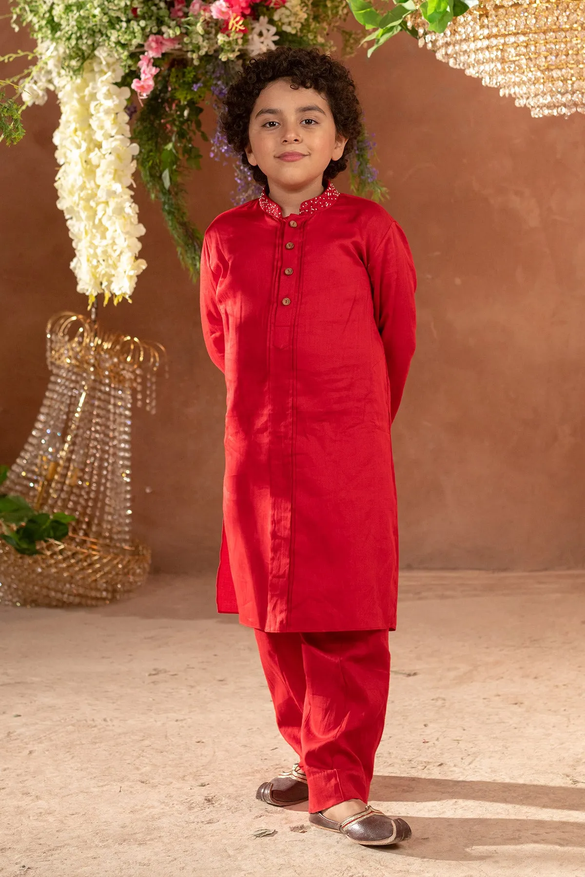 Suri  - 

Embroidered 

Red Kurta & Trouser Set