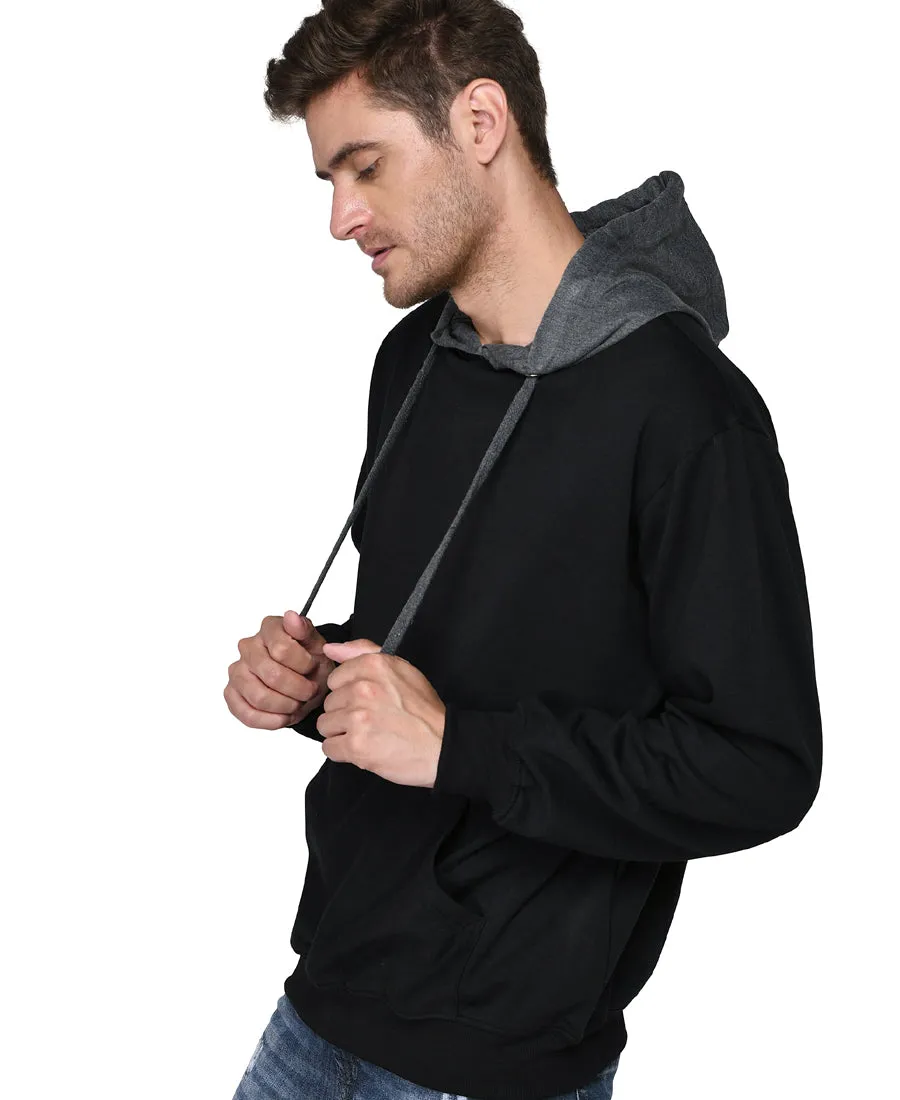 SXV Solid Colorblocked Sweatshirt Hoodie for Men & Women (Black,Charcol Grey)