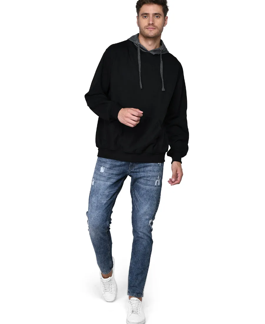 SXV Solid Colorblocked Sweatshirt Hoodie for Men & Women (Black,Charcol Grey)