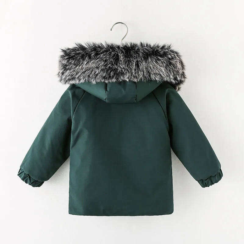 Toddler Boy/Girl Trendy Faux Fur Hooded Zipper Parka Coat