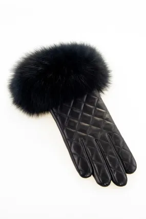 tom & eva Quilted Nappa Leather Glove With Fox Fur Cuff