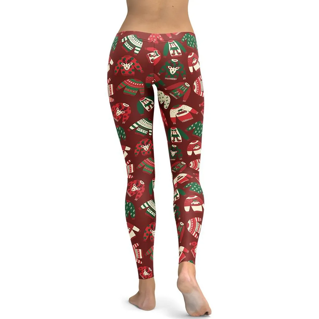 Ugly Christmas Sweater Pattern Leggings