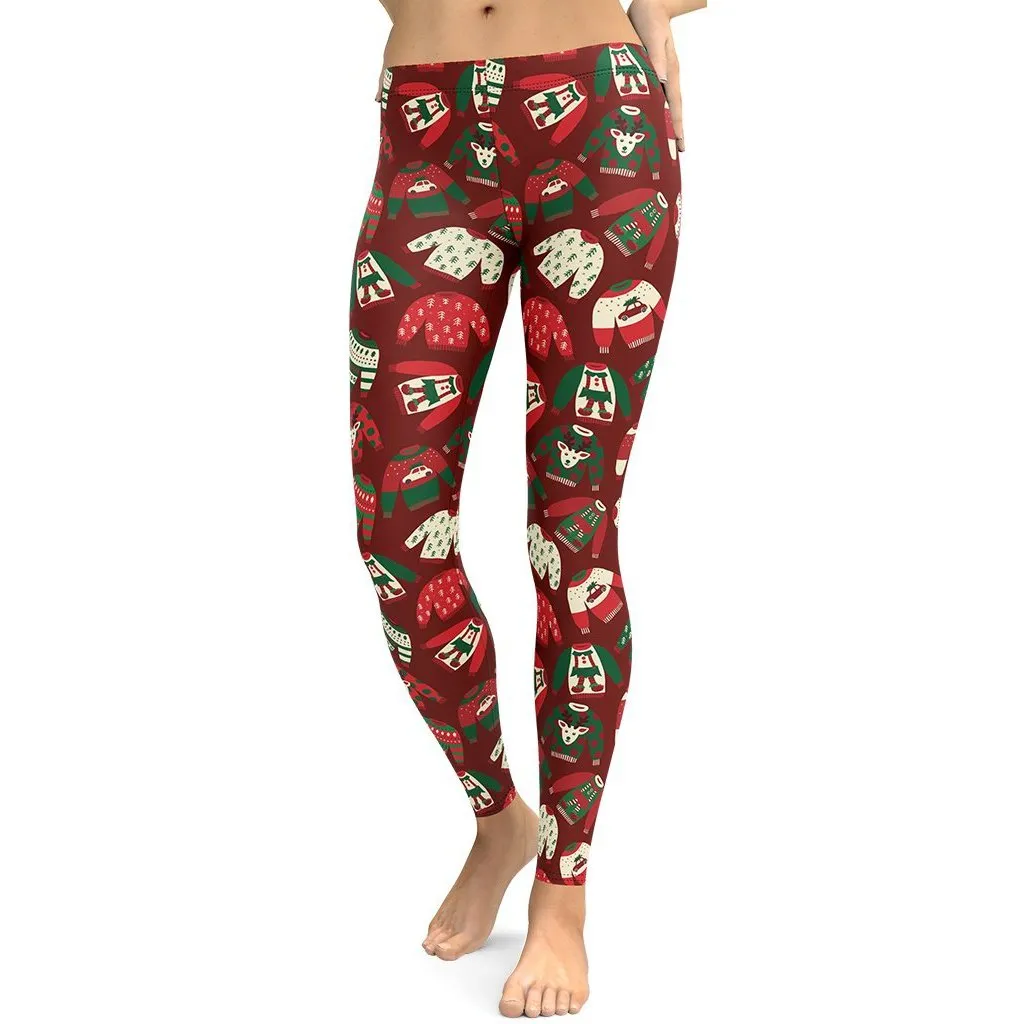 Ugly Christmas Sweater Pattern Leggings