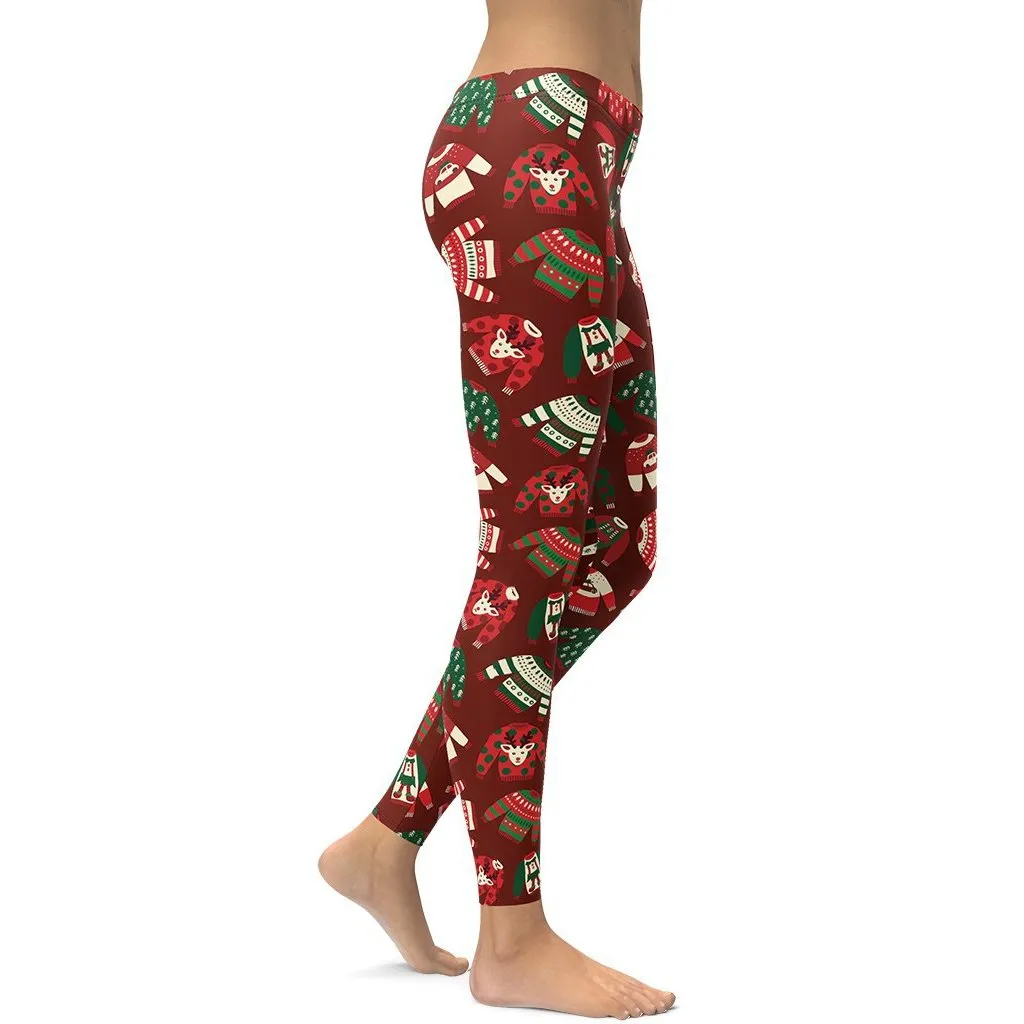 Ugly Christmas Sweater Pattern Leggings