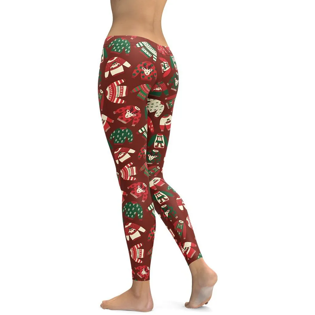 Ugly Christmas Sweater Pattern Leggings