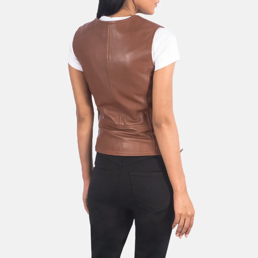 Vanda Brown Leather Biker Vest