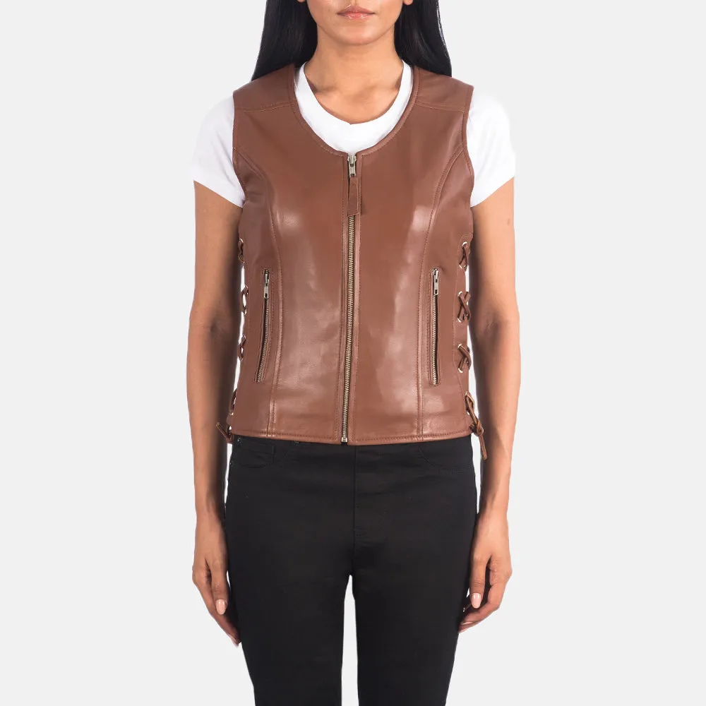 Vanda Brown Leather Biker Vest