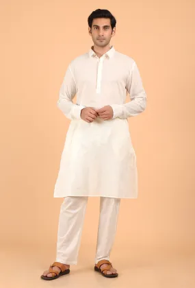 White Cotton Mulmul Kurta & Pant