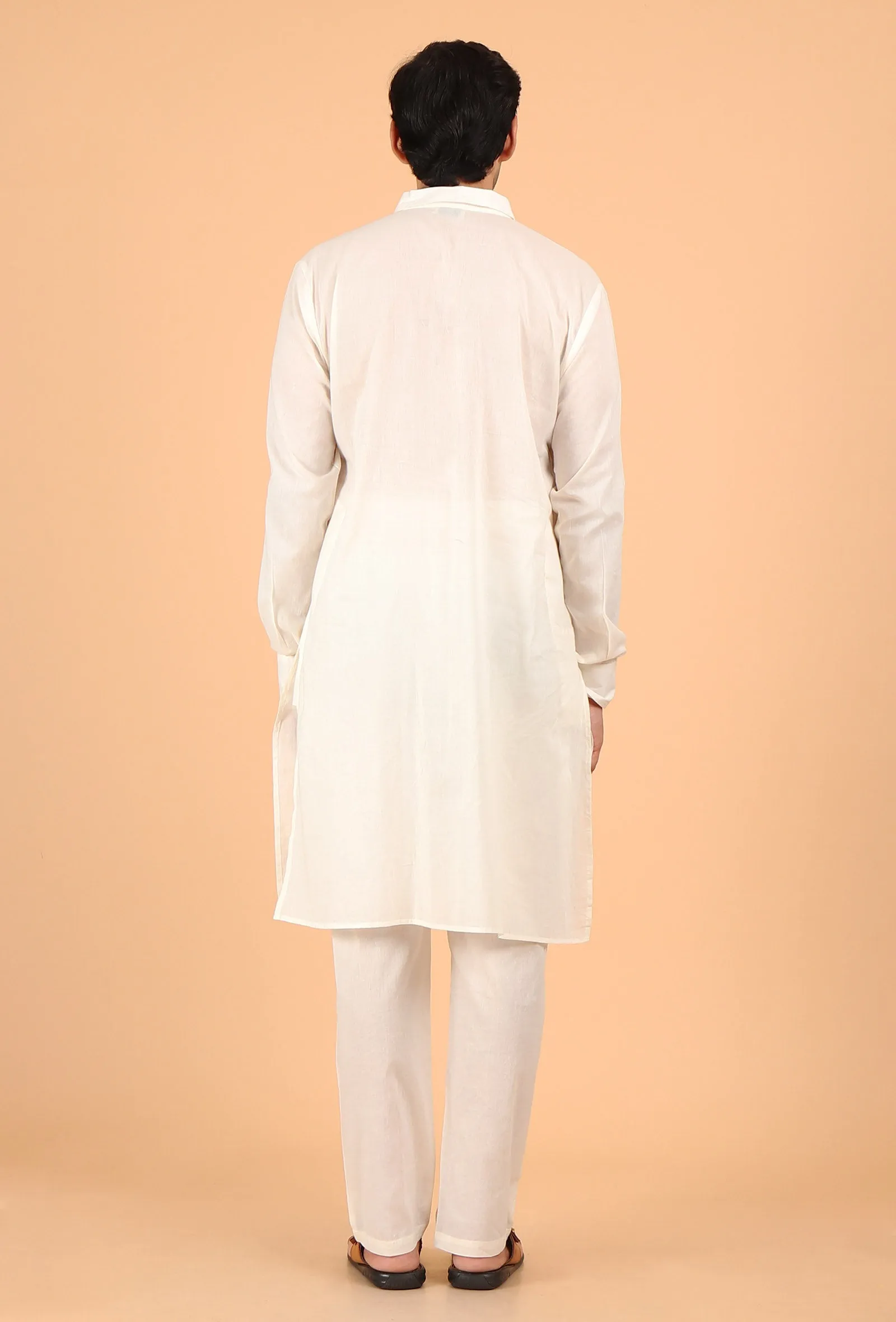 White Cotton Mulmul Kurta & Pant