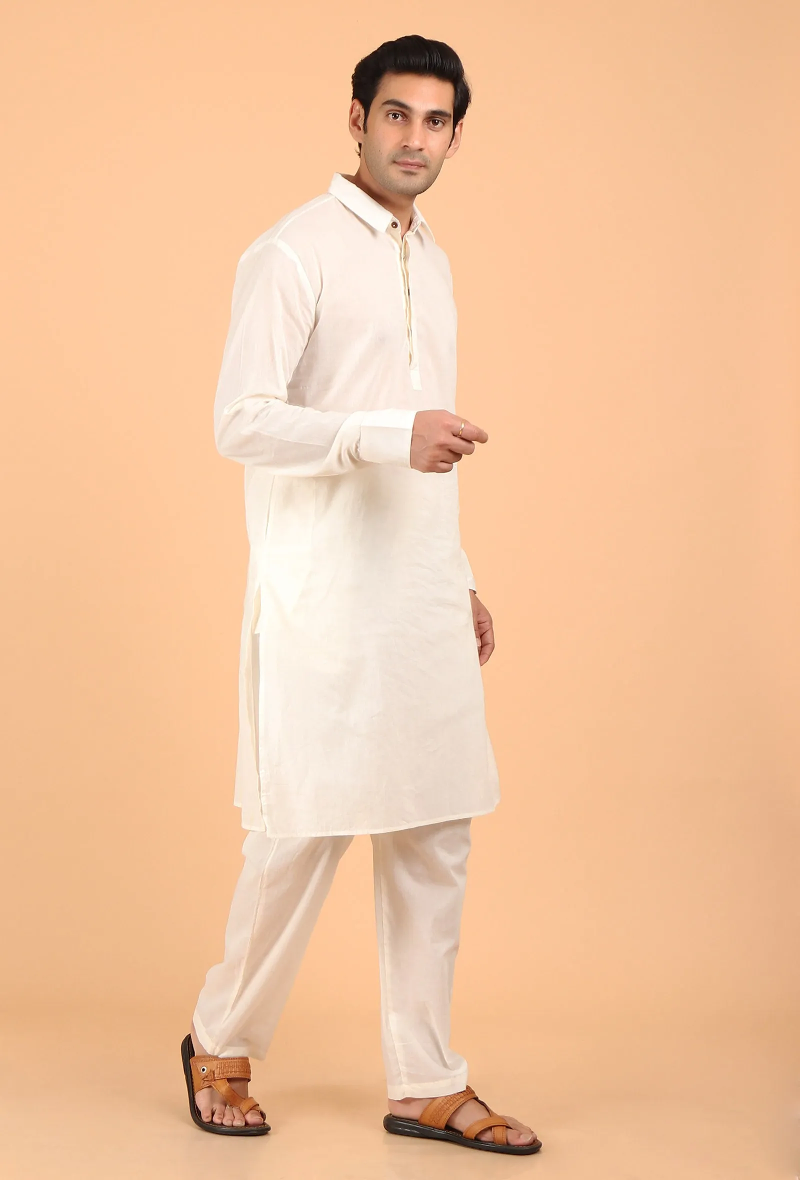 White Cotton Mulmul Kurta & Pant