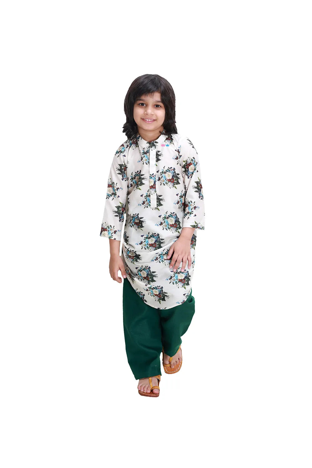 White floral print kurta with pyjama set