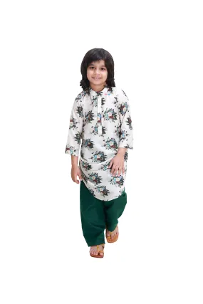 White floral print kurta with pyjama set