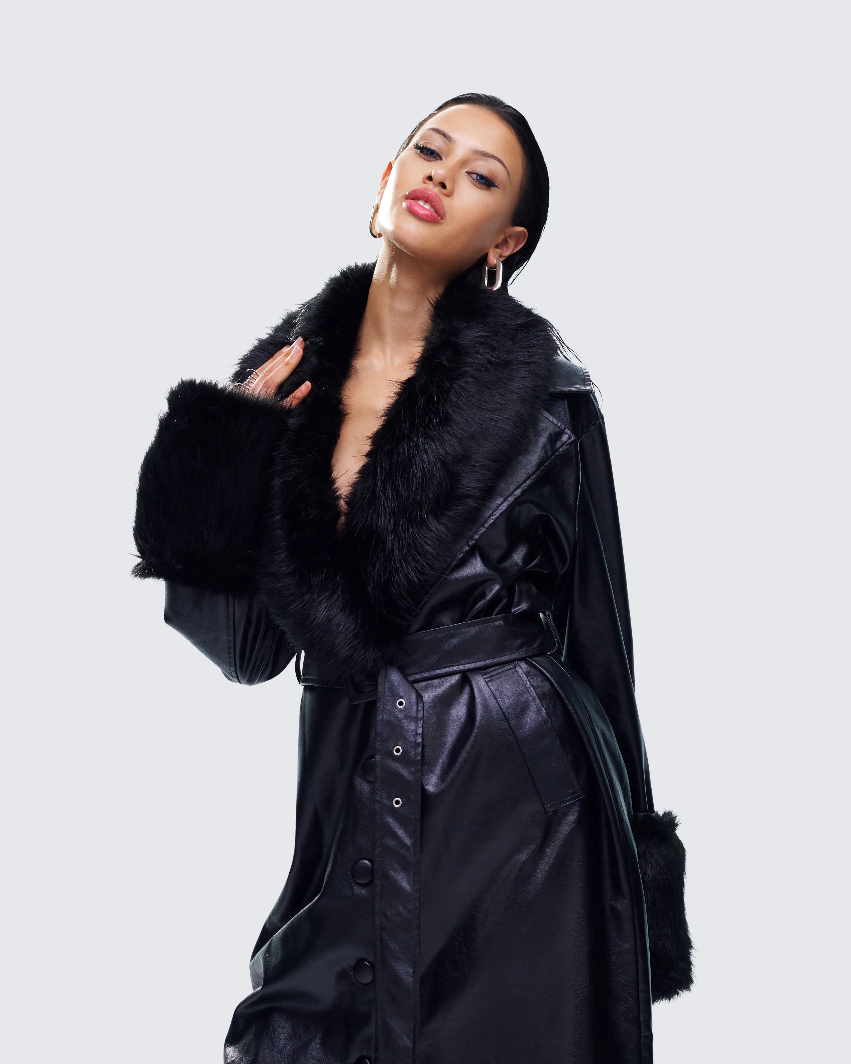 Willa Black Vegan Fur Leather Coat