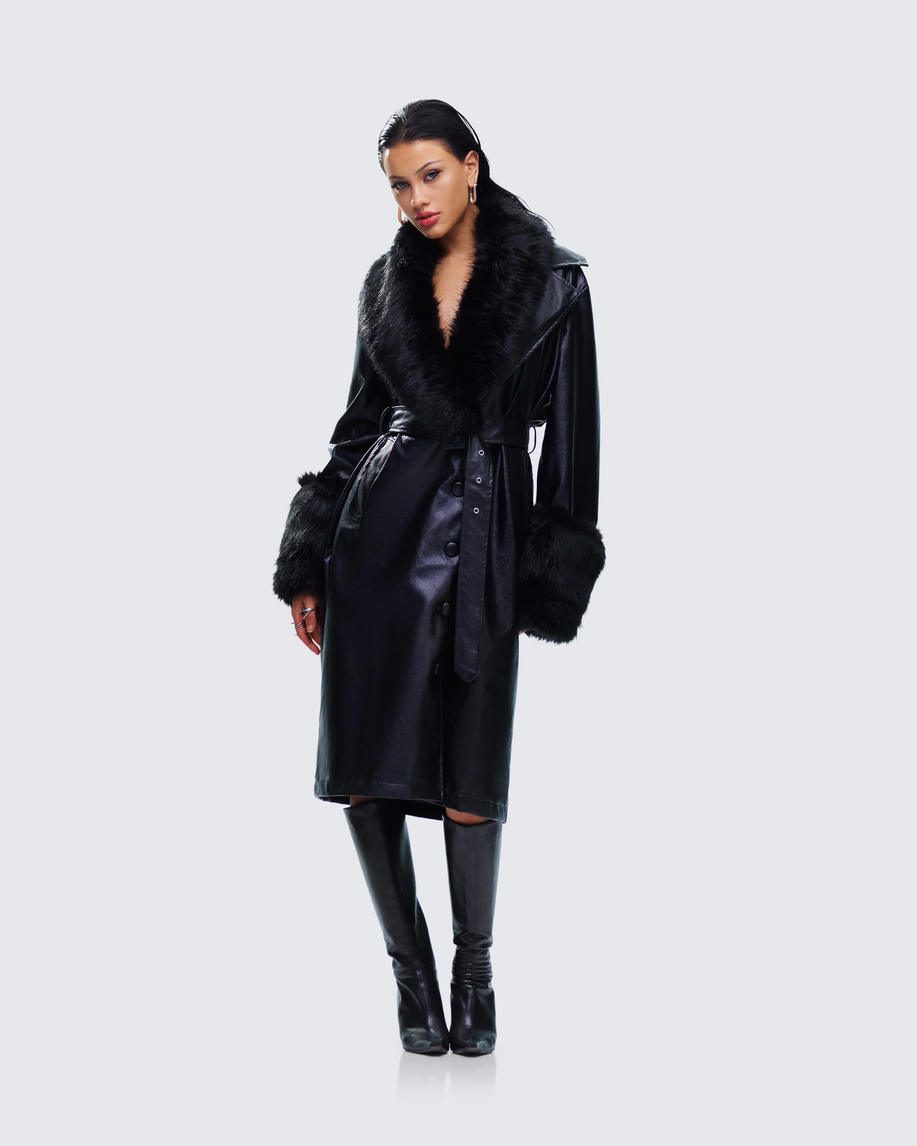 Willa Black Vegan Fur Leather Coat