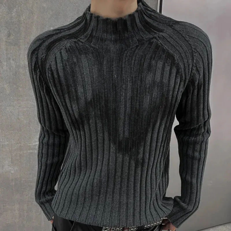 Winter Sweater Crowd Graffiti Design Half High Neck Long Sleeve Slim Fit Knitting Gradient Male Pullovers Spring 24Z788