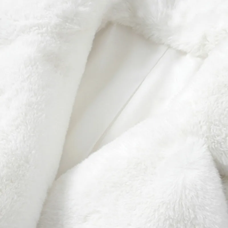 Winter Warm White Faux Fur Coat Women Double Breasted Luxury Fluffy Fake Rabbit Fur Blazers