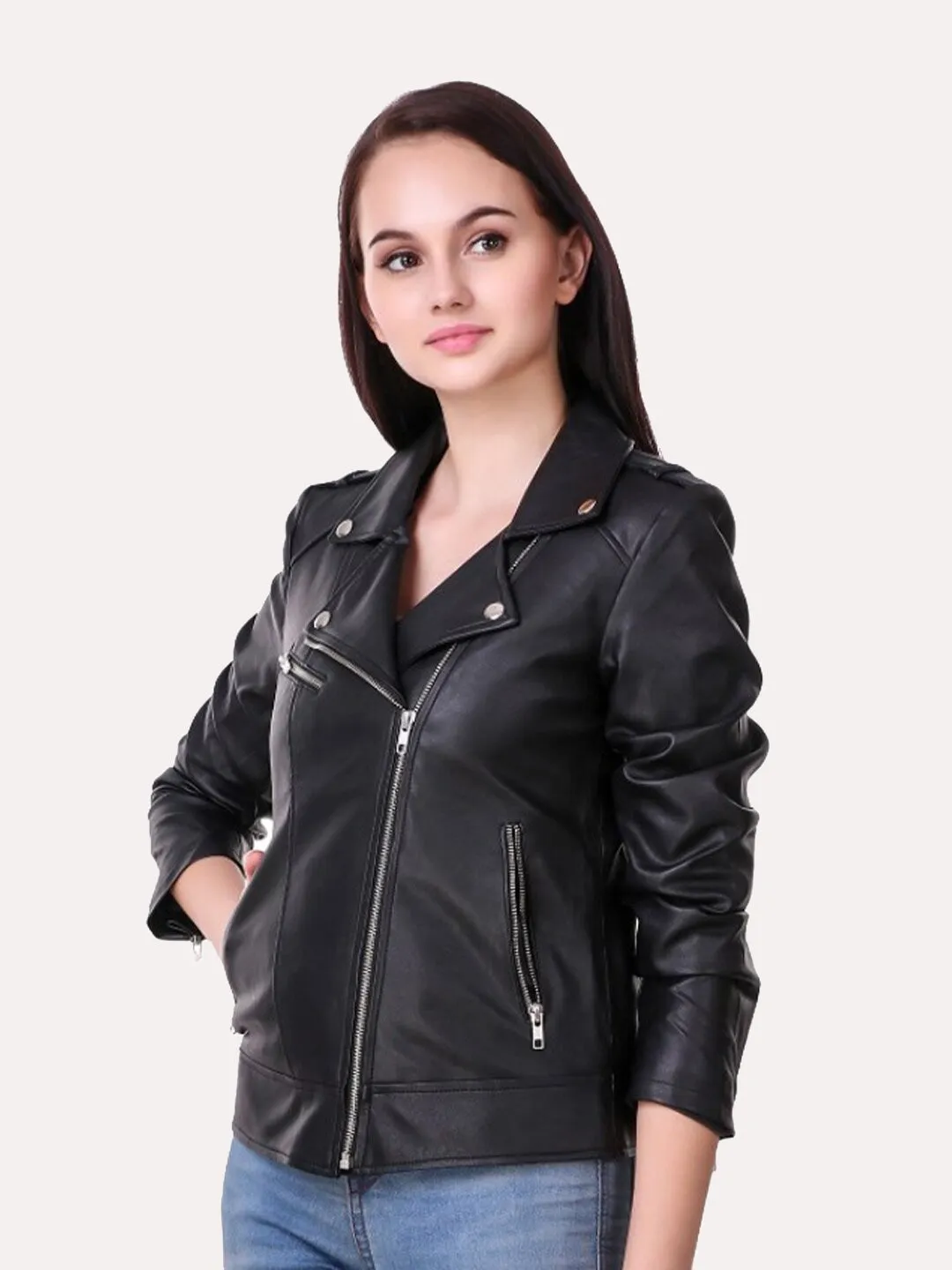 Women Black Crop Biker Jacket