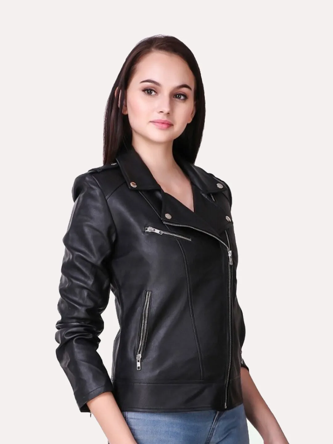 Women Black Crop Biker Jacket