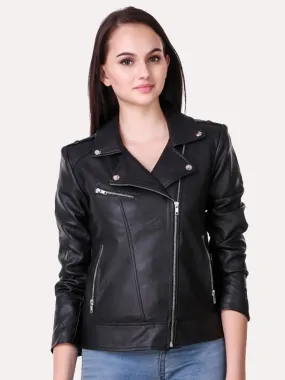 Women Black Crop Biker Jacket