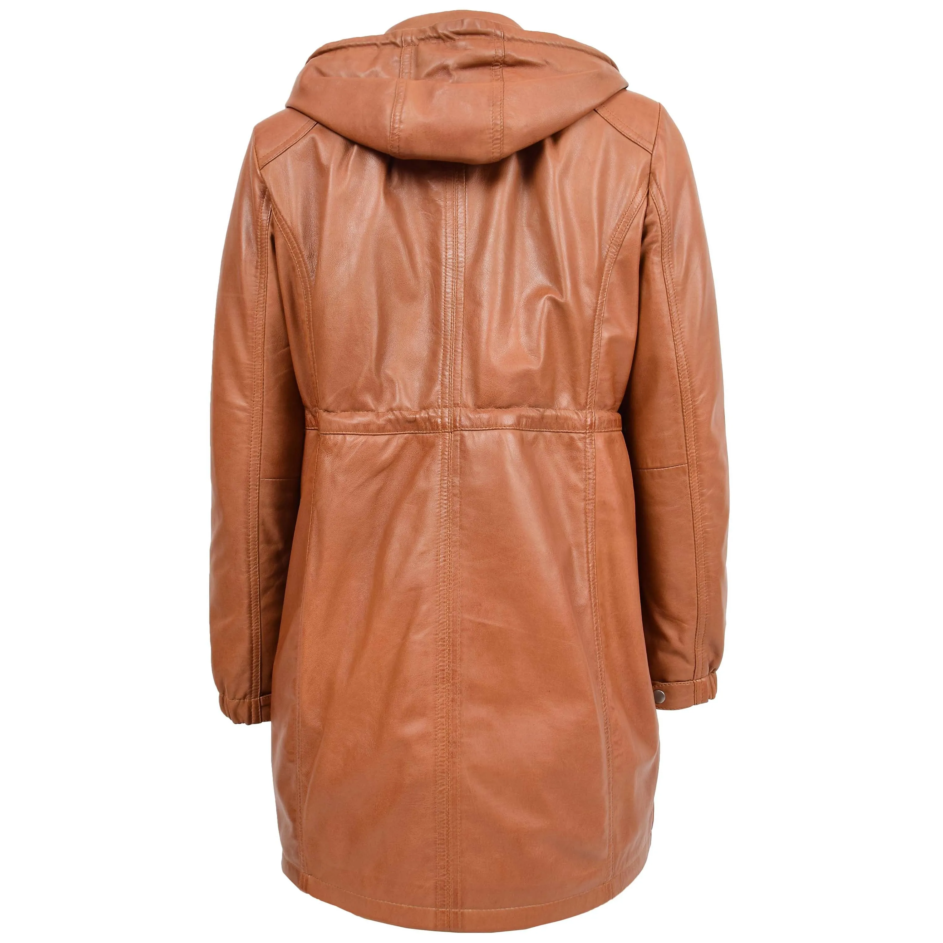 Womens 3/4 Length Leather Duffle Coat Kyra Tan