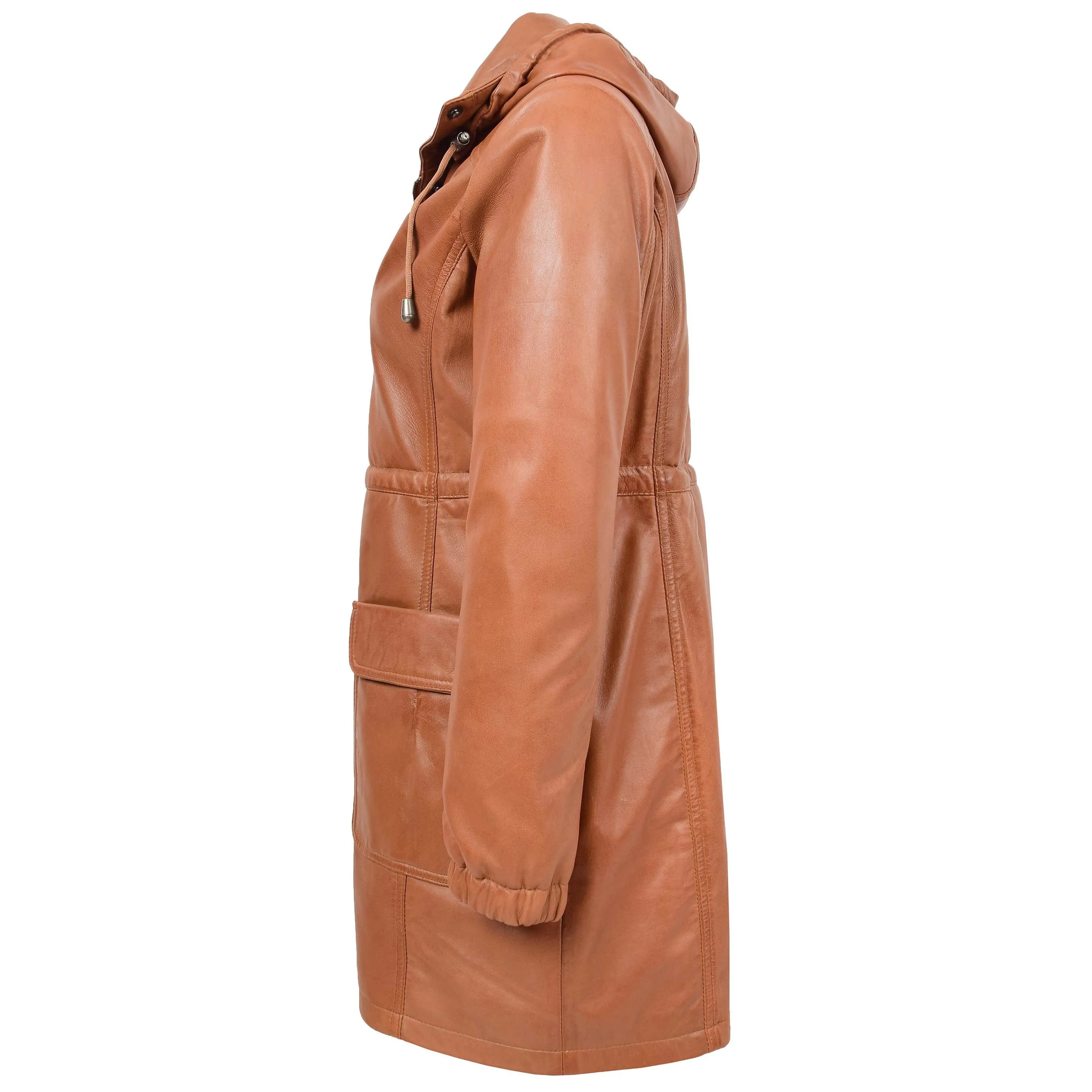 Womens 3/4 Length Leather Duffle Coat Kyra Tan