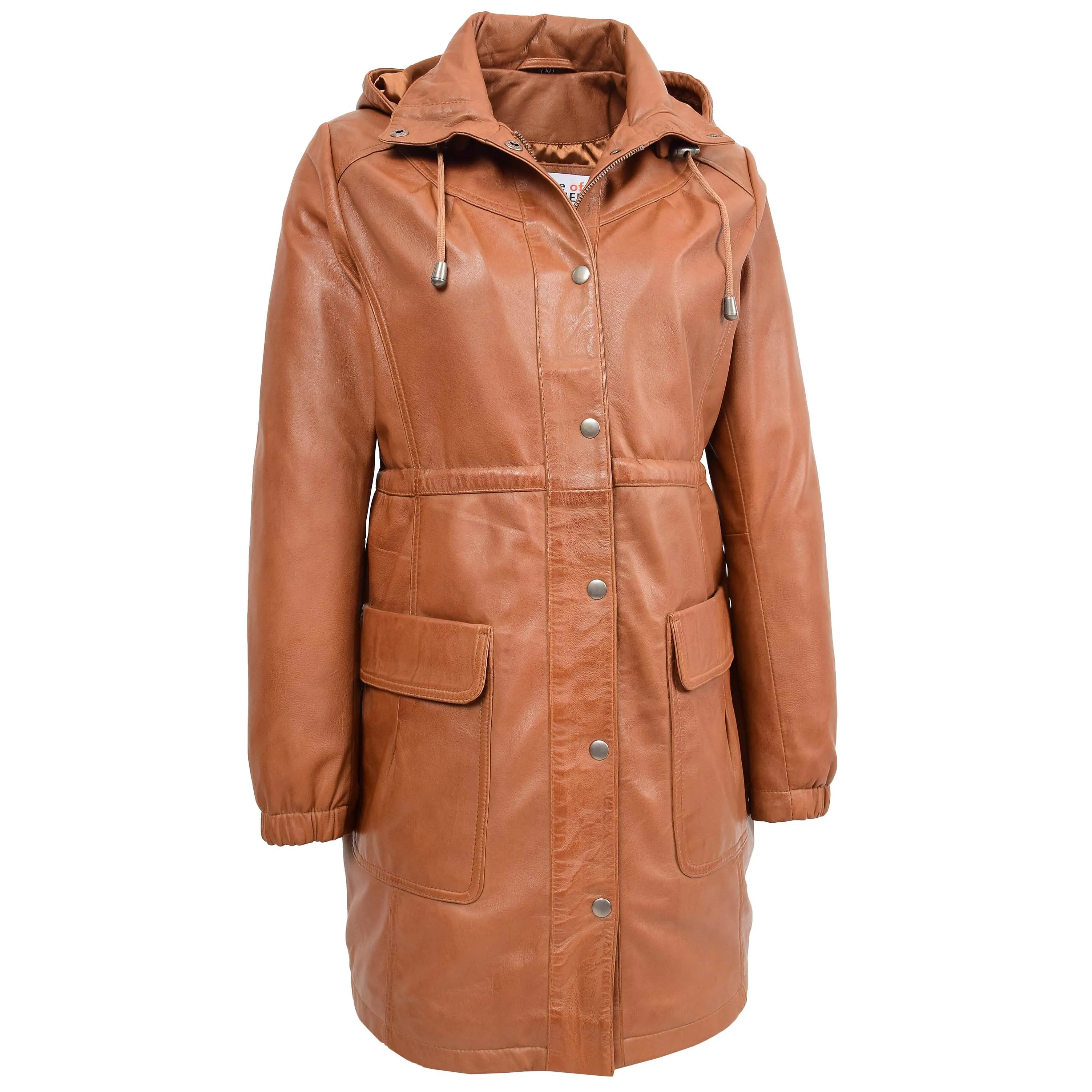 Womens 3/4 Length Leather Duffle Coat Kyra Tan