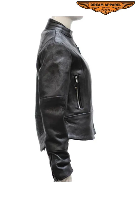 Womens Leather Jacket With Multiple Pockets