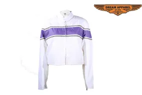 Women's White Lightweight Textile Jacket W/ Purple Stripe