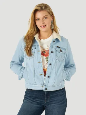 Women's WRANGLER RETRO® 112317322 Sherpa Lined Western Denim Jacket In Bleached Denim  *CLOSEOUT*