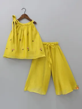 Yellow Chanderi Palazzo Set with Intricate Hand Embroidery detailing - Girls