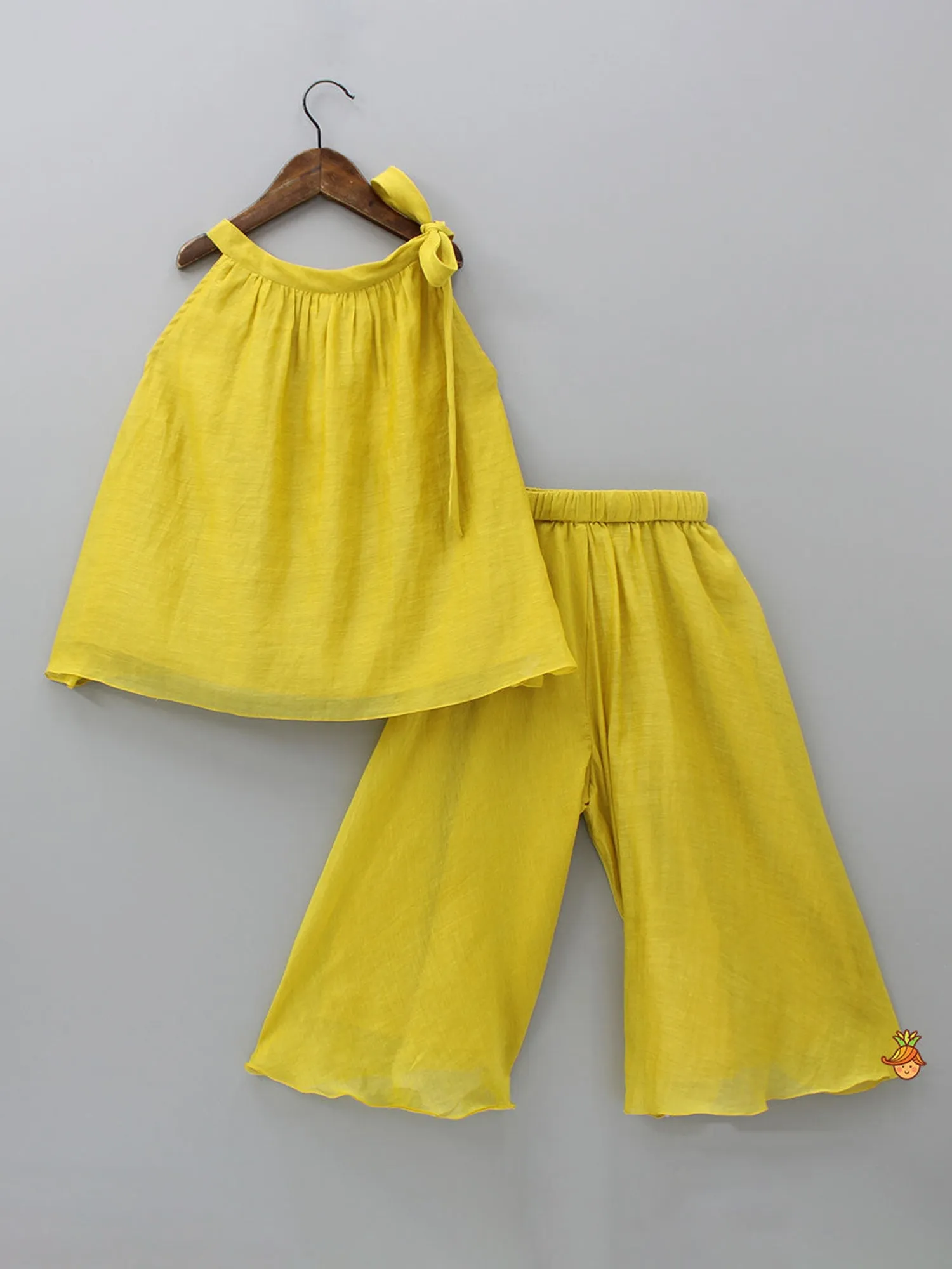 Yellow Chanderi Palazzo Set with Intricate Hand Embroidery detailing - Girls