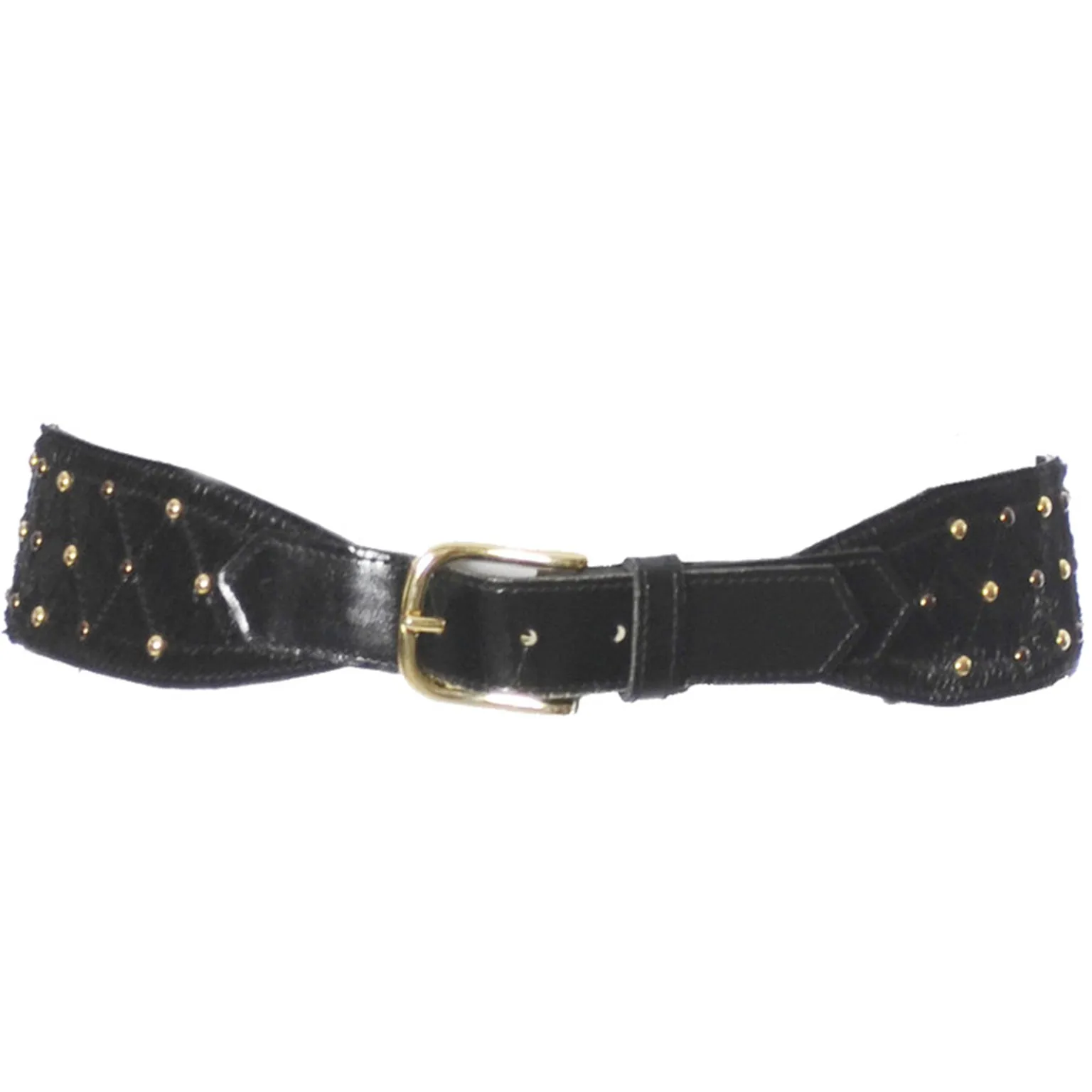 Yves Saint Laurent 1980's YSL Pony Fur Quilted Belt With Copper & Gold Studs